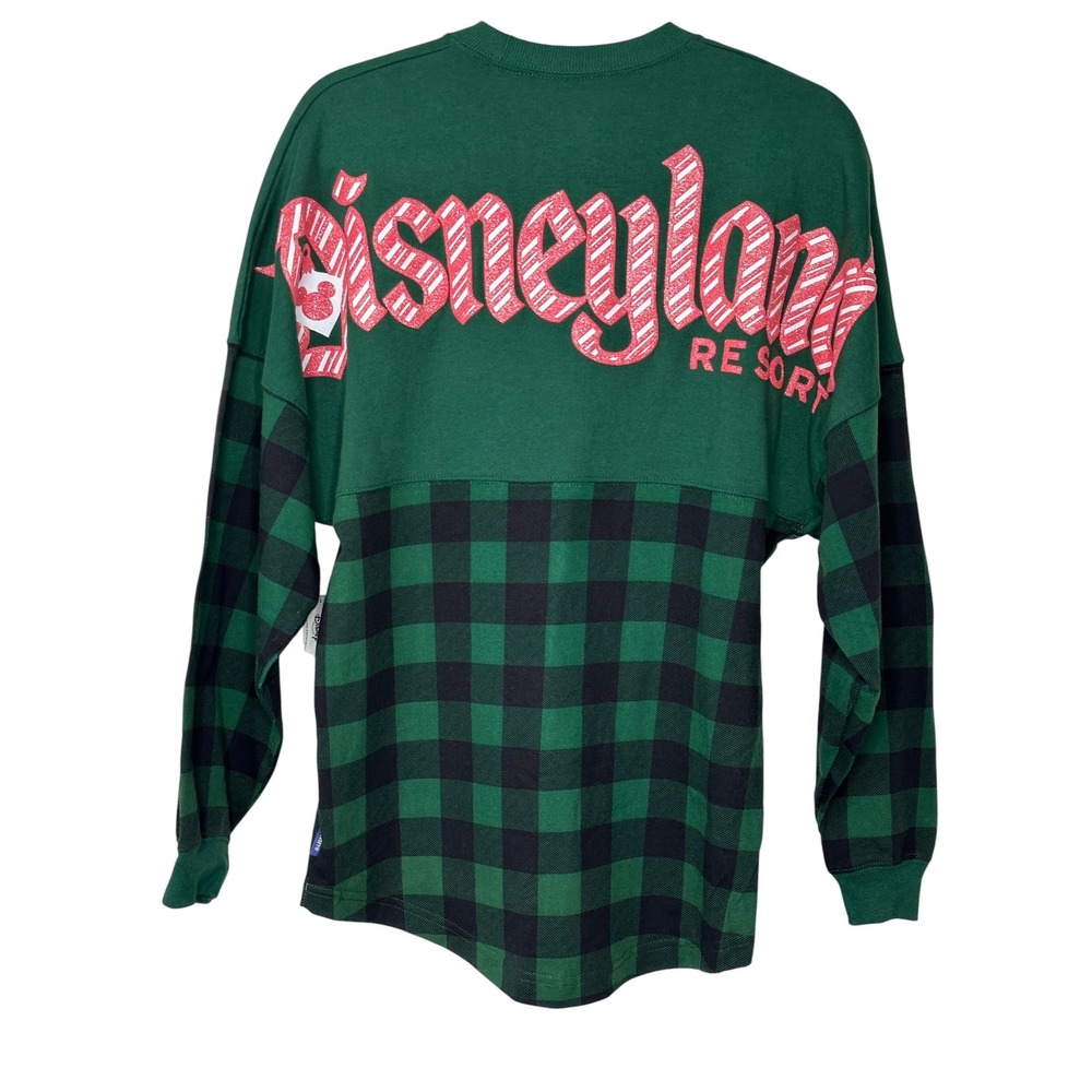 NEW Disney Spirit Jersey XS Green Buffalo Plaid Disneyland Holiday Glitter Shirt - Picture 3 of 8